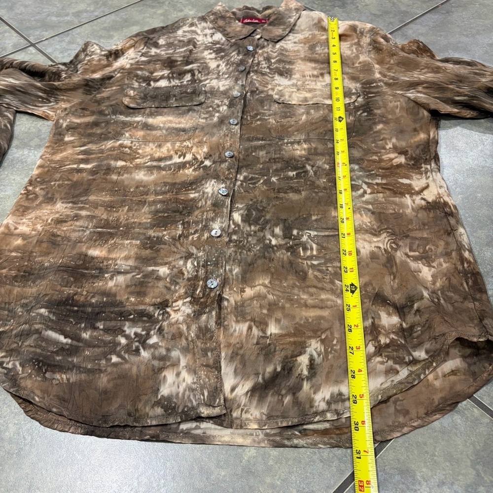 Barbara Lesser Brown Tye Dye Button Down Long Sleeve Blouse Sz XL Boho Whimsical - Picture 11 of 12
